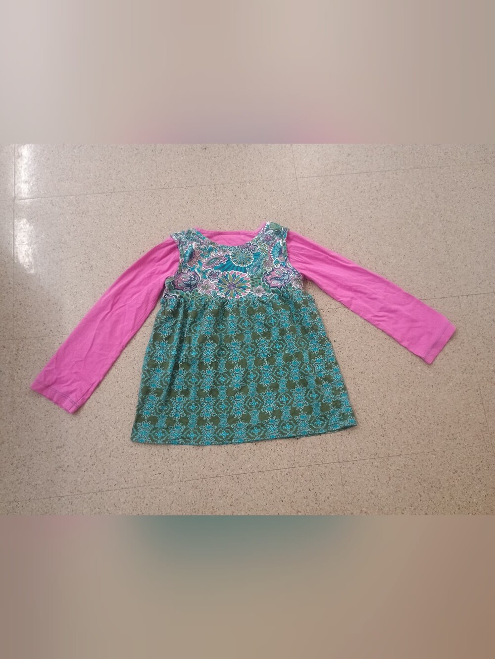 Flit & Flitter Girl Long Sleeve Pink Teal Paisley Floral boho Colorful Tunic Top - Picture 4 of 11